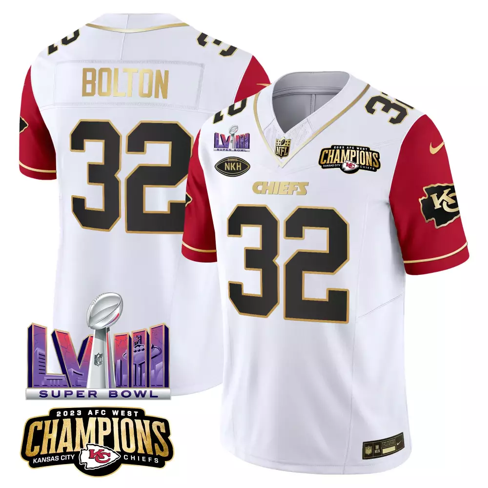 Bolton Male 32 Kansas City Chiefs Jersey White Super Bowl Lvii Champions 2023 AFC West