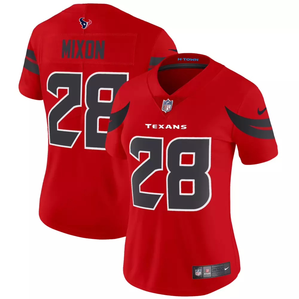 Joe Mixon 28 Texans Jersey Red Women Replica Black Vapor Limited v3 All Stitched