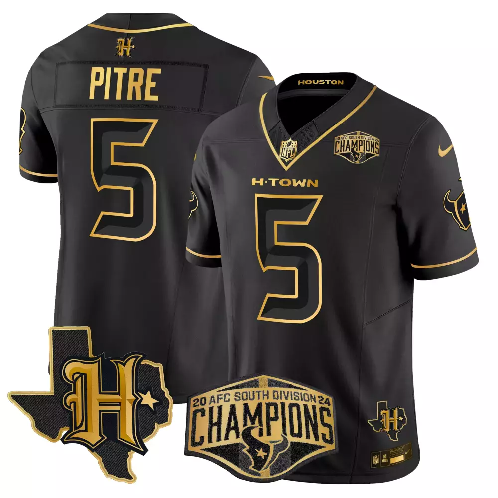 Jalen Pitre 5 Houston Texans Jersey Black Champions Men NFL Gold Vapor Limited All