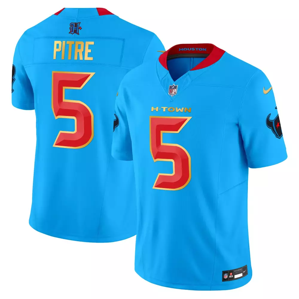 Jalen Pitre 5 Houston Texans Jersey Light Blue H-town 2023 Men Alternate Red Gold
