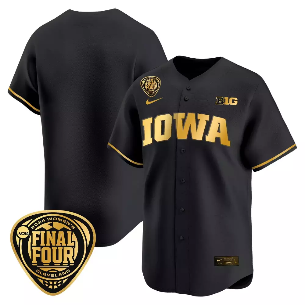 Size Hawkeyes Iowa Jersey Black 2024 Women's Final Four Cleveland Women Gold All