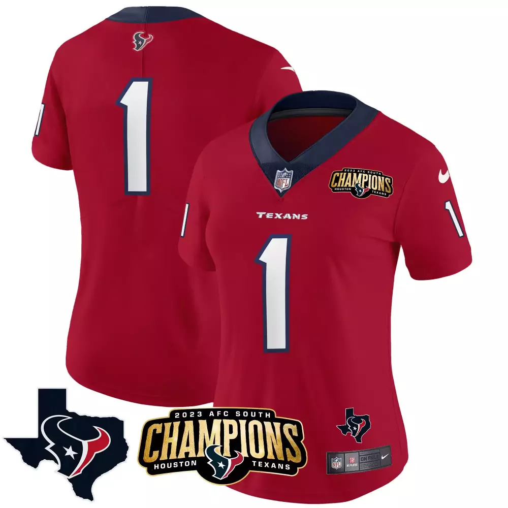 C.j. Stroud 1 Houston Texans Jersey Red AFC South Champions 2023 Men Game Navy White