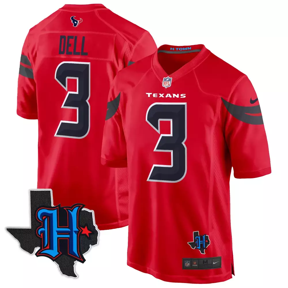 Tank Dell 3 Houston Texans Jersey Red H-town Texas Outline Men Dark Blue Black White