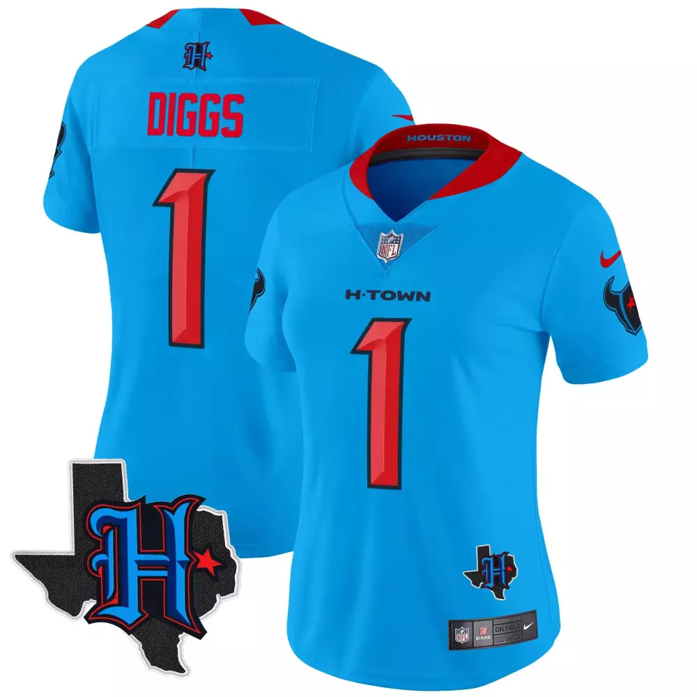 Stefon Diggs 1 Houston Texans Jersey Light Blue H-town Texas State Outline 'h' 2023