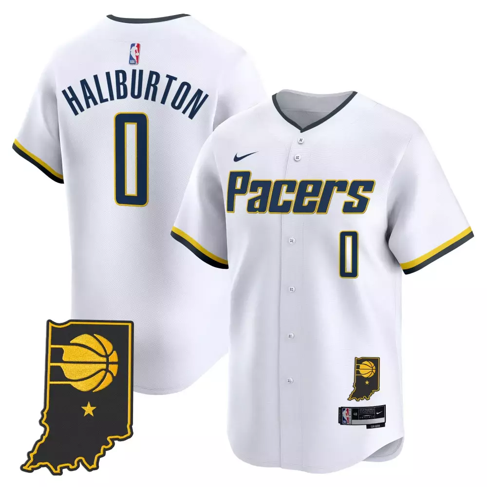 Tyrese Haliburton Pacers Jersey White City Connect Indiana State Map Men Navy Yellow