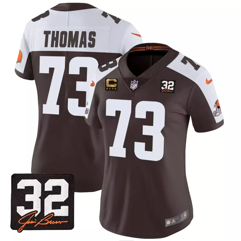 Thomas Jim 73 Cleveland Browns Jersey Brown Stars Team Men Player White Orange All