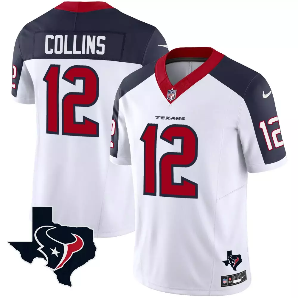 Nico Collins 12 Houston Texans Jersey White Men Navy Blue Red Vapor Limited All Stitched