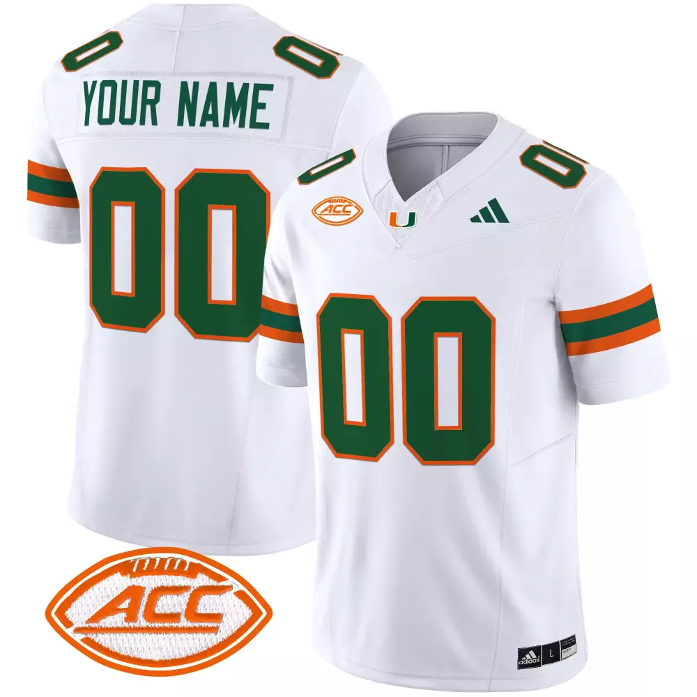 Custom Miami Hurricanes Jersey White Green Orange Vapor All Stitched