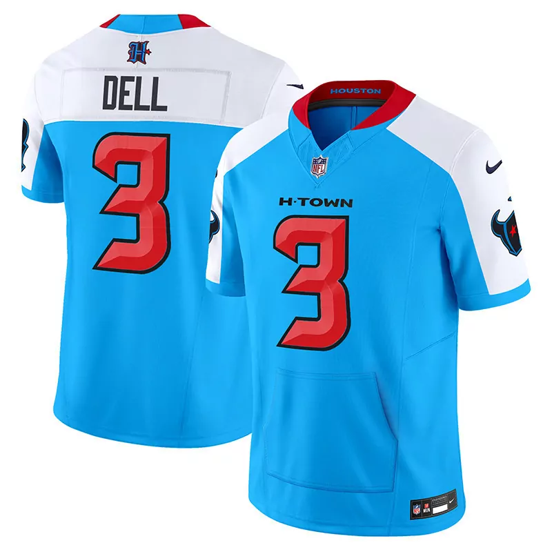 Tank Dell 3 Houston Texans Jersey Light Blue Men Alternate Split Design White Red