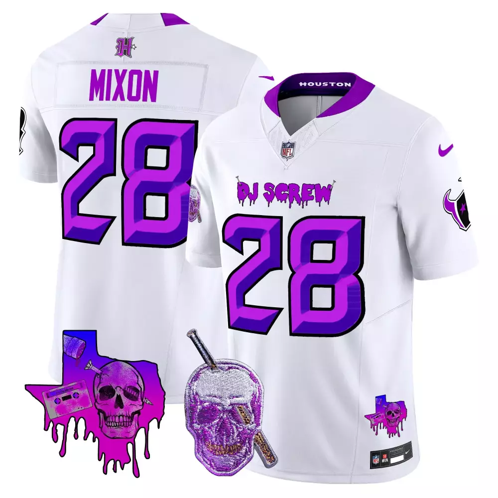 Mixon Dj 28 Houston Oilers Jersey White Screw Skull Crossed Bones Men Alternate Purple