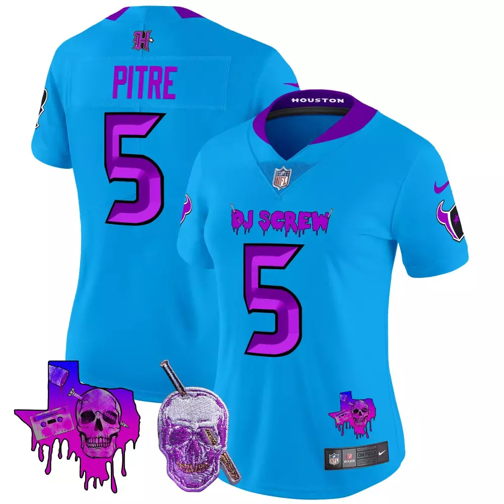 Jalen Pitre 5 Houston Texans Jersey Blue Dj Screw Skull Tape 2023 Player Alternate
