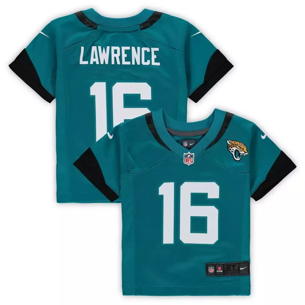 Trevor Lawrence 16 Jersey Teal Jacksonville Jaguars Kids Replica Black White Game