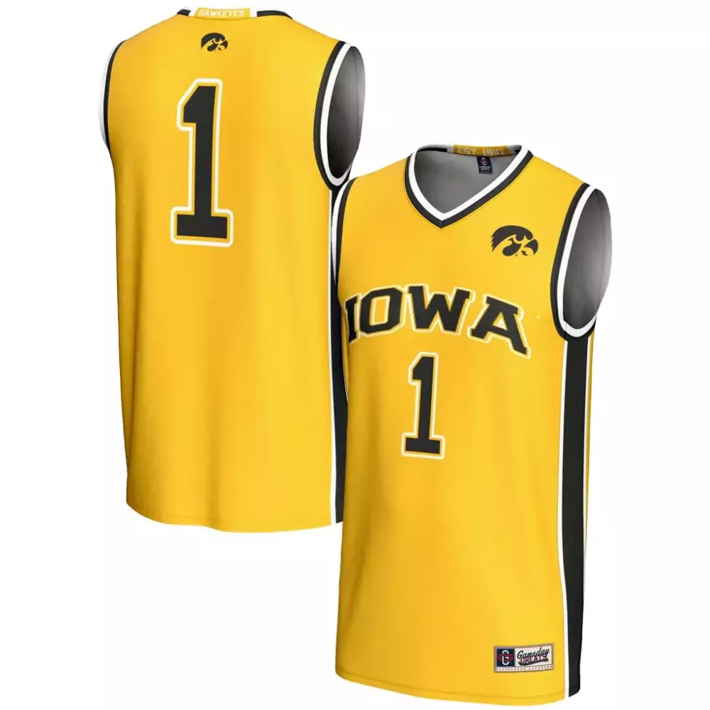 Custom Iowa Hawkeyes 1 Jersey Yellow Men Black White Gameday