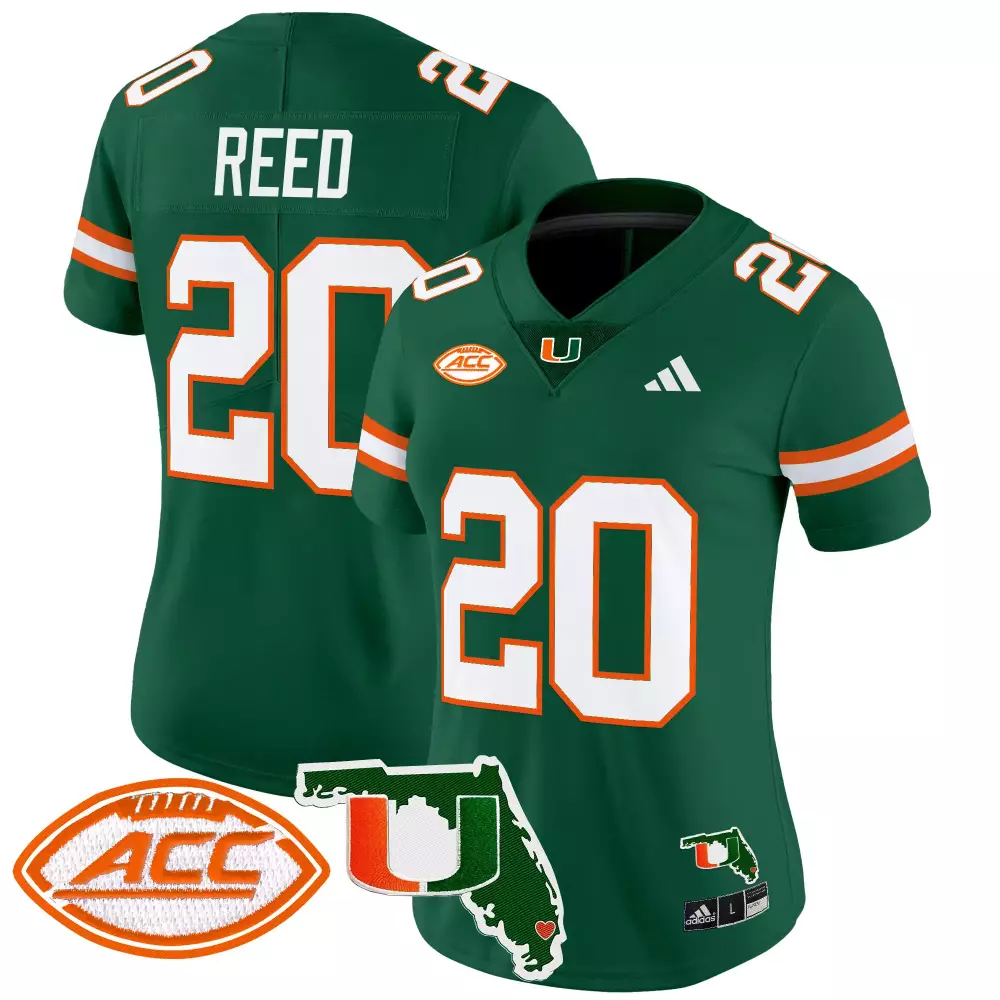 Reed 20 Miami Hurricanes Jersey Green Florida Outline Orange White Vapor Stitched