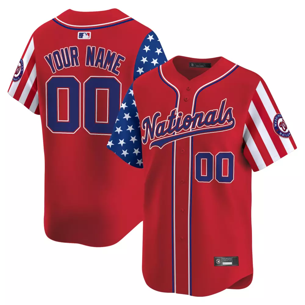 Custom Nationals Jersey Red Men Split Design Blue White Vapor