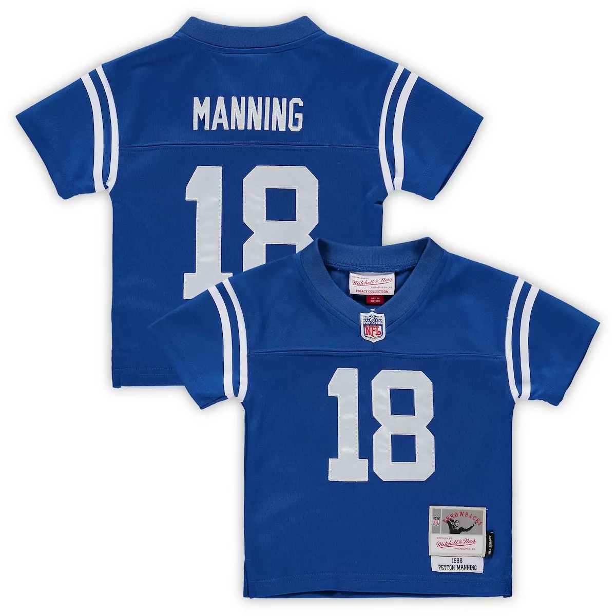 Peyton Manning 18 Jersey Blue Throwback Indianapolis Colts Kids Replica Design White