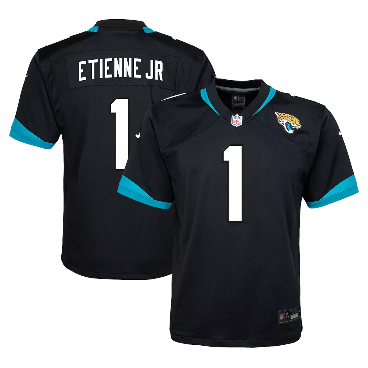 Travis Etienne 1 Jersey Black Jacksonville Jaguars Men Replica Teal White Game