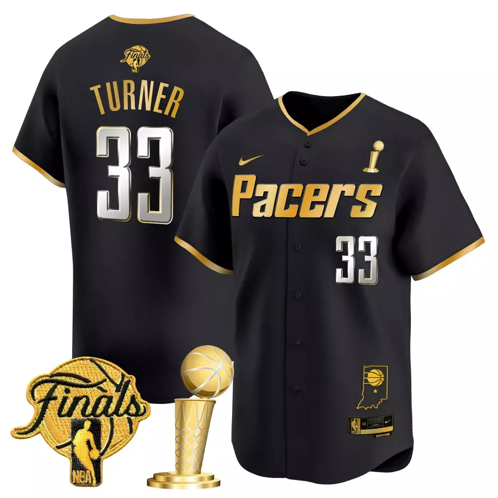 Myles Turner 33 Pacers Jersey Black NBA Finals 2024 Men Gold Silver Vapor Embroidered
