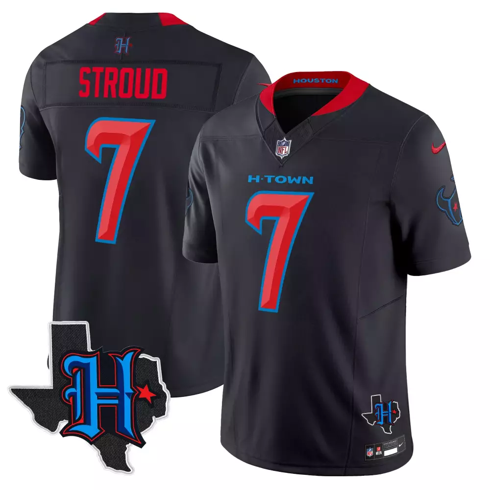 C.j. Stroud 7 Houston Texans Jersey Black H-town Texas Outline Men Alternate Red