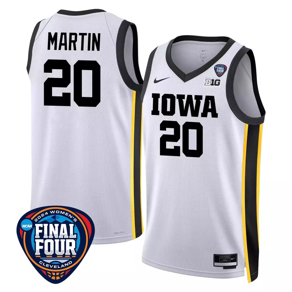 Kate Martin 20 Iowa Jersey White Final Four Cleveland 2024 Women Black Yellow v2