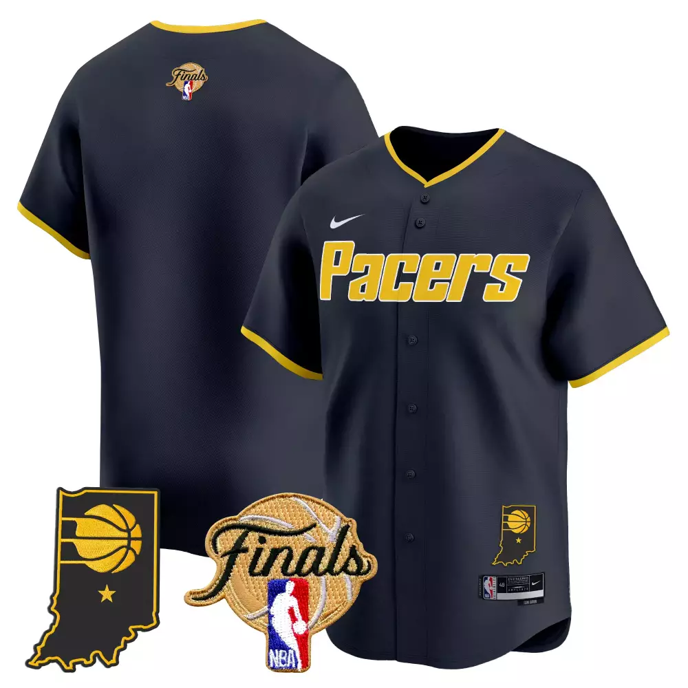 Tyrese Haliburton Pacers Jersey Navy Blue NBA Finals Indiana State Outline Men Yellow
