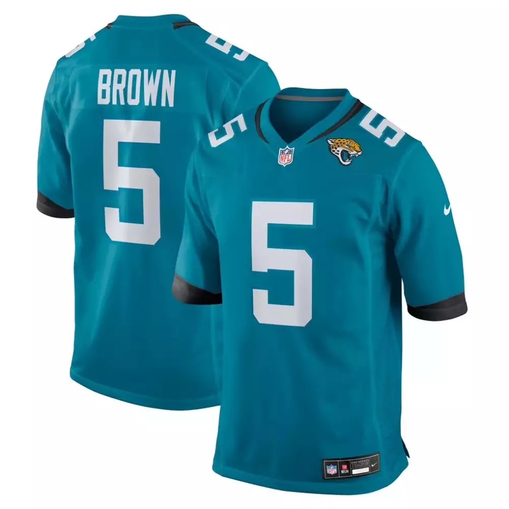 Montaric Brown 5 Jersey Teal Jacksonville Jaguars Men Standard Black White Game