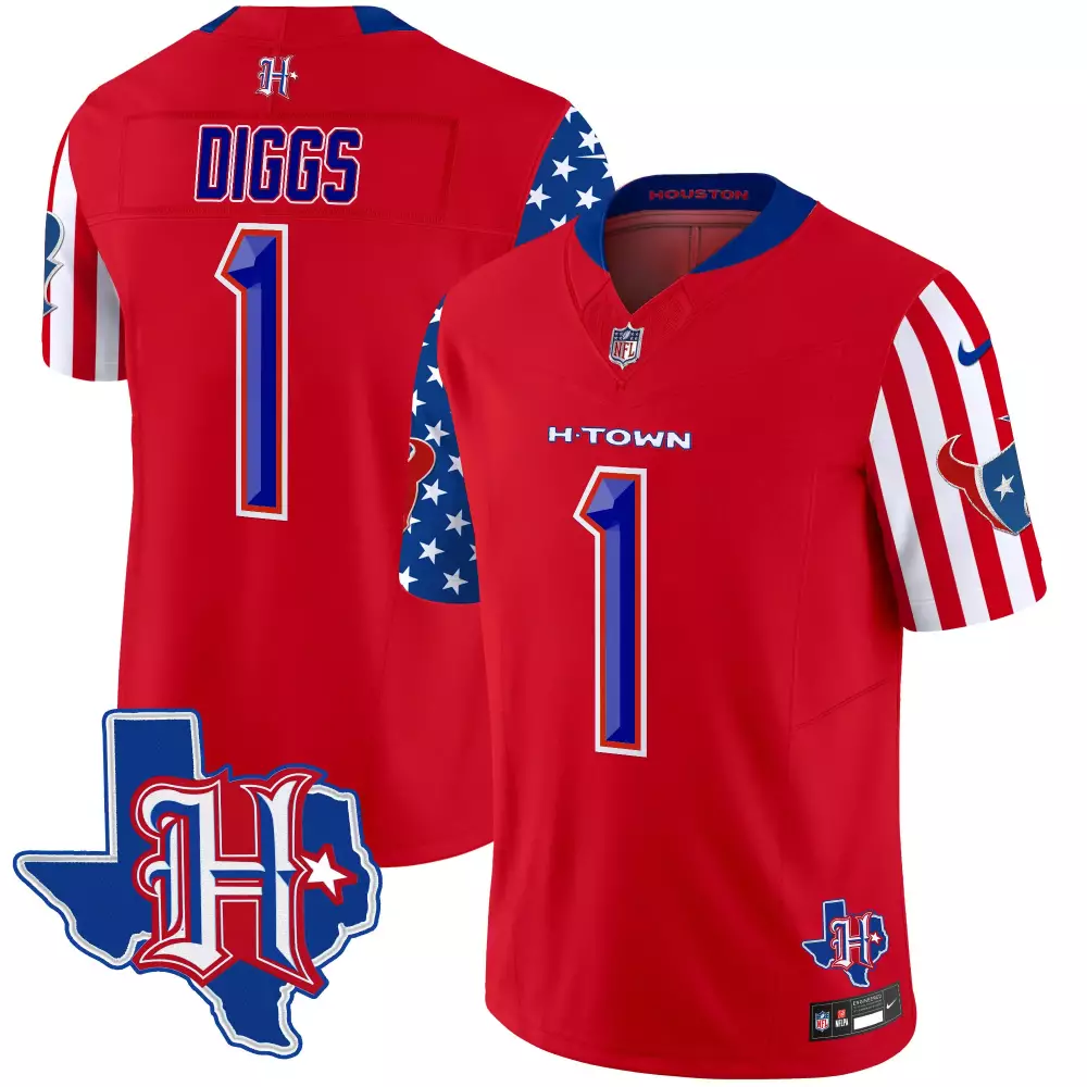 Stefon Diggs 1 Houston Oilers Jersey Red Men Split Design Blue White Vapor Limited