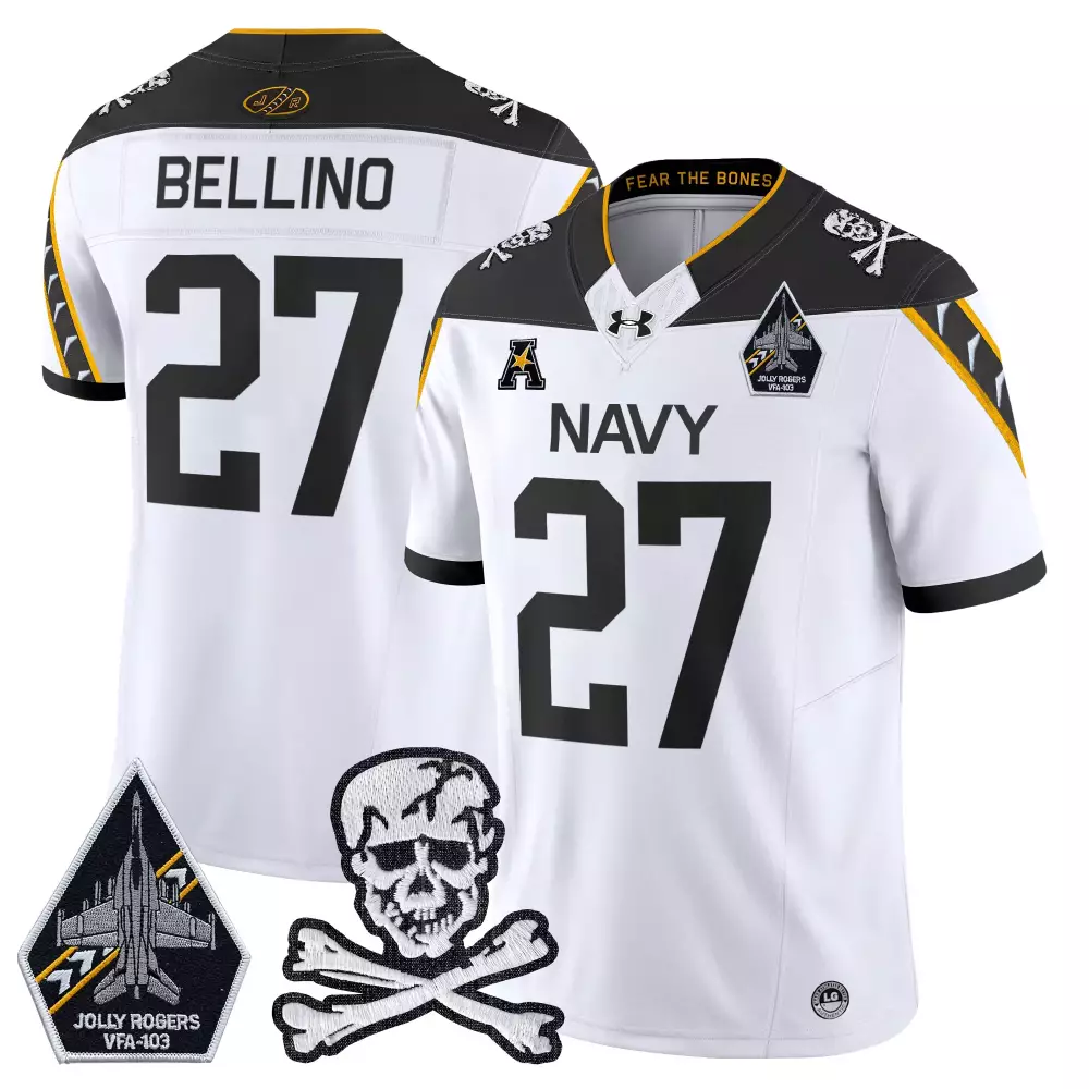 Bellino Jolly 27 Navy Jersey White Rogers VFA-103 Skull Crossbones Men Black Yellow