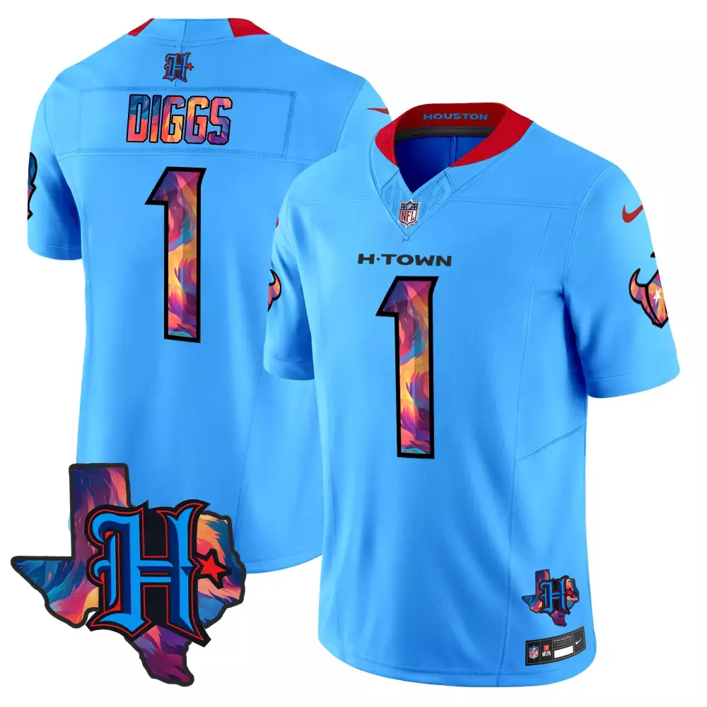 Stefon Diggs 1 Houston Texans Jersey Light Blue H-town Men Alternate Custom Design