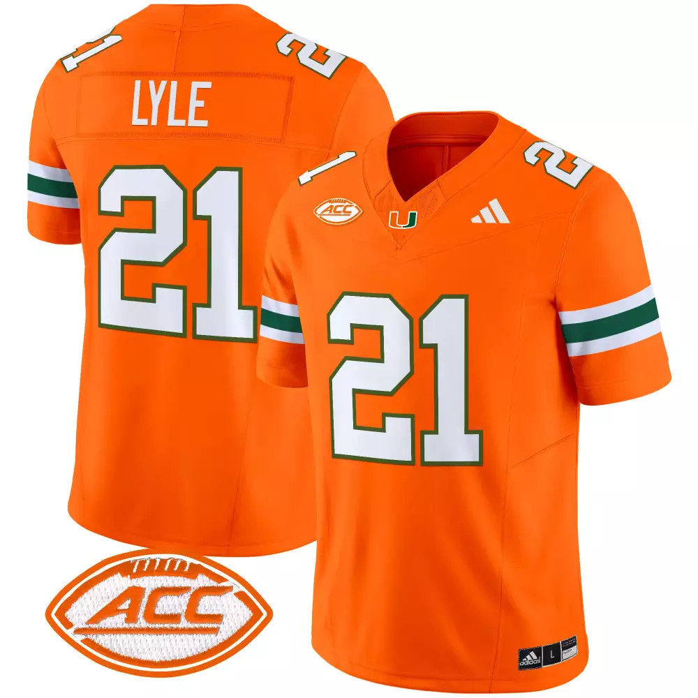 Lyle ACC 21 Miami Hurricanes Jersey Orange Men Green White Vapor All Stitched