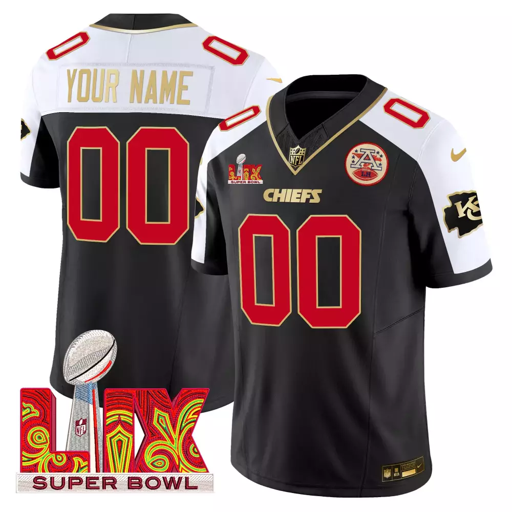 Custom Chiefs Jersey Black Super Bowl Lix Men White Red Gold Alternate Vapor Limited