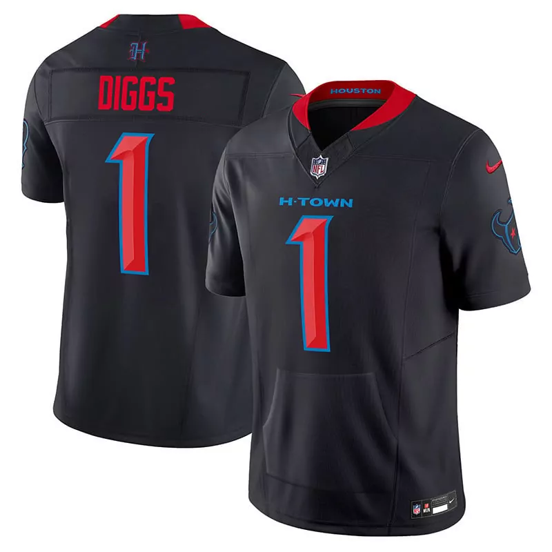 Stefon Diggs 1 Houston Texans Jersey Black Men American Red Blue Limited Vapor All