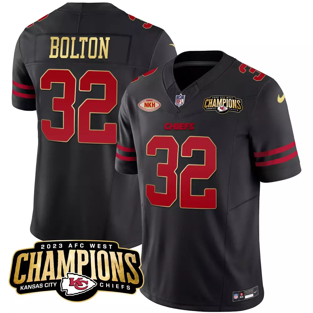 Nick Bolton 32 Kansas City Chiefs Jersey Black 2023 AFC West Champions Men Red Gold