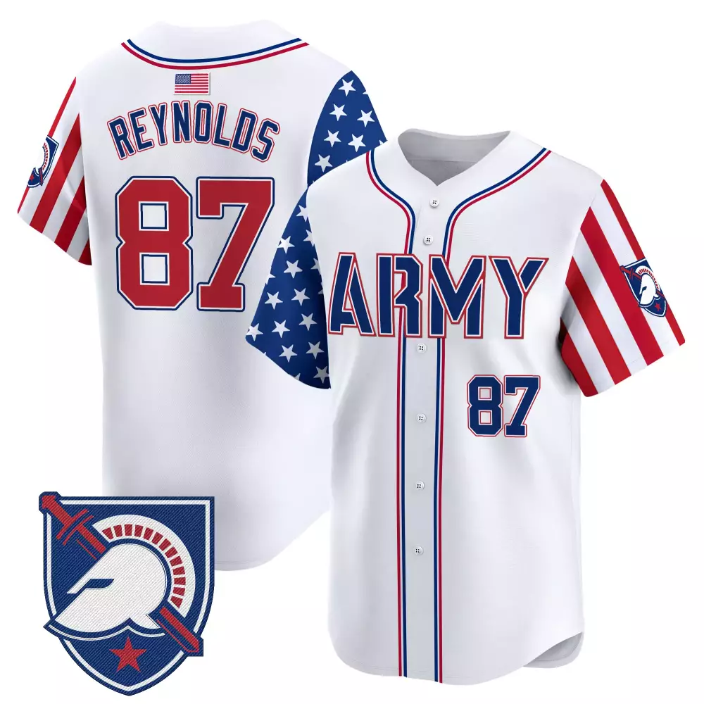 Reynolds Army 87 Jersey White Us Flag Men Split Design Red Blue Vapor Stitched