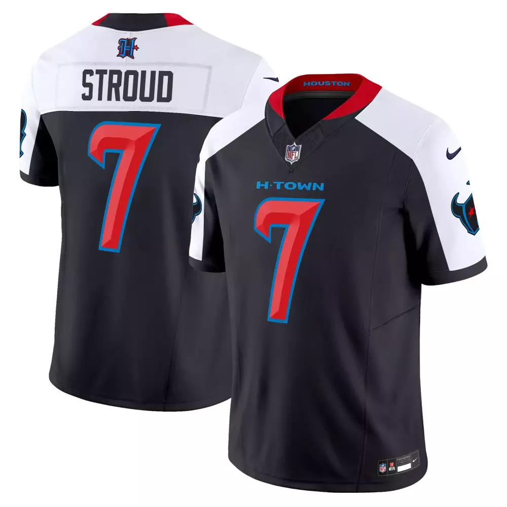 C.j. Stroud 7 Houston Texans Jersey Black Men Alternate Split Design White Red Blue