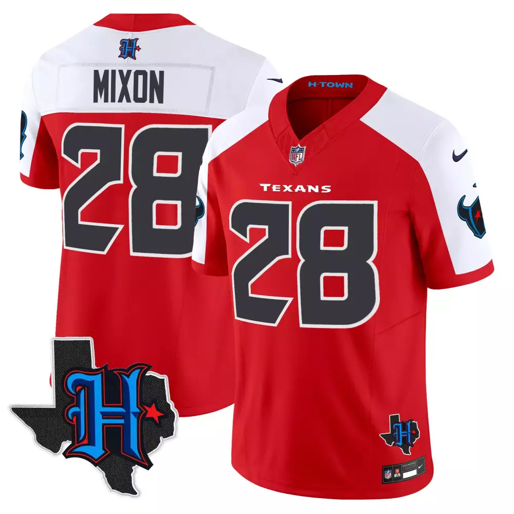 Joe Mixon 28 Texans Jersey Red H-town Texas Shape 2023 Men Alternate Split Design