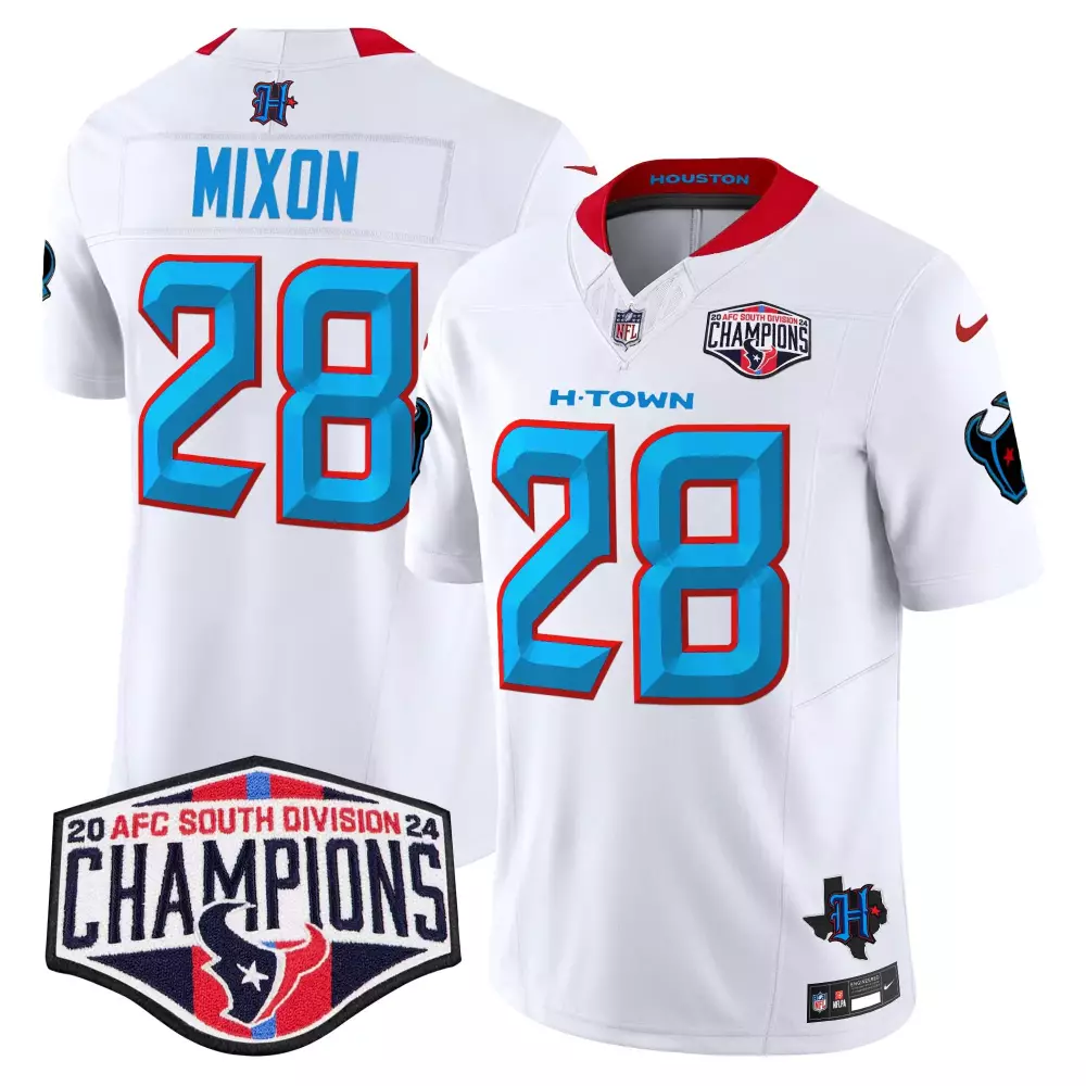 Joe Mixon 28 Houston Texans Jersey White 2024 AFC South Division Champions Men NFL