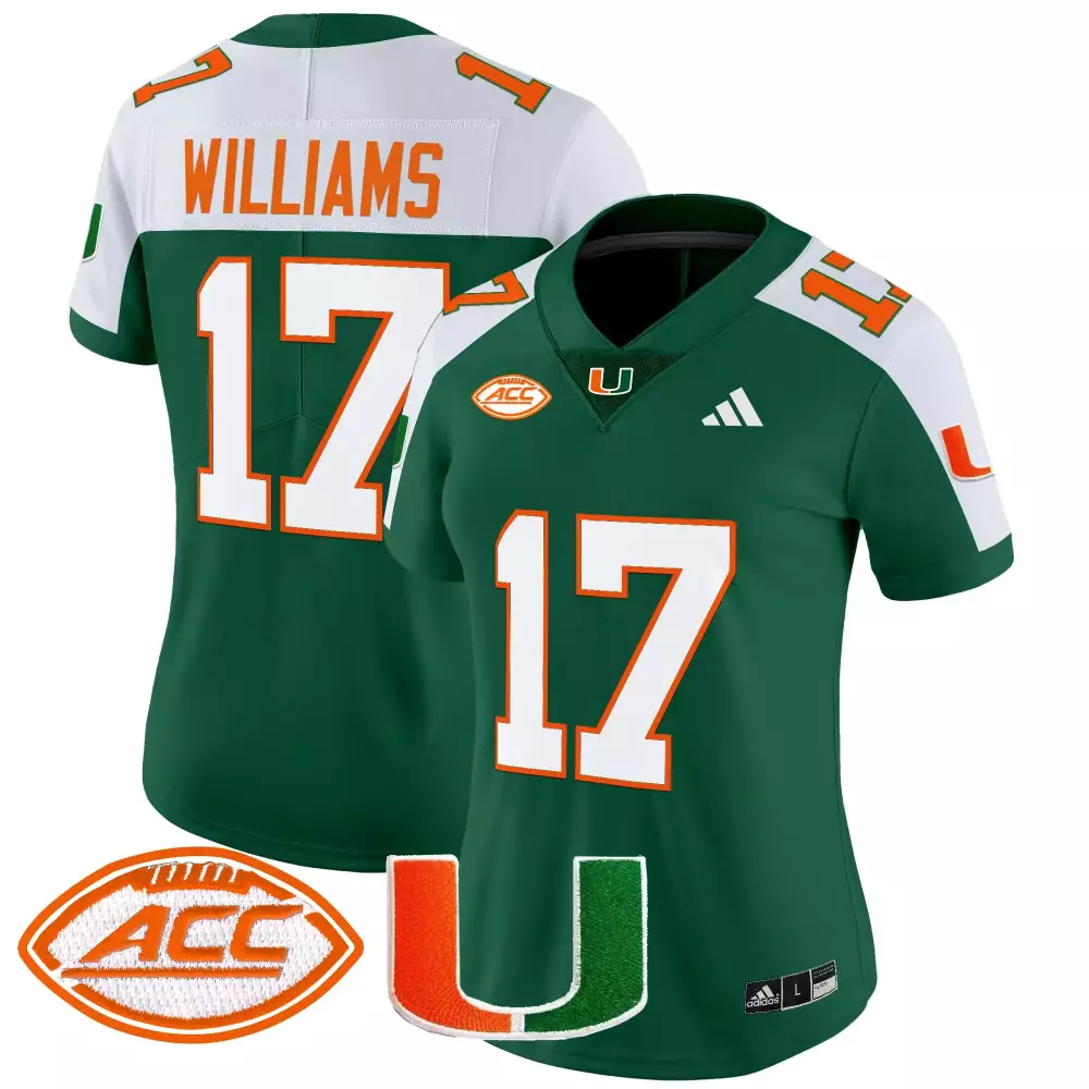 Williams ACC 17 Miami Hurricanes Jersey Green Women Orange White Vapor All Stitched