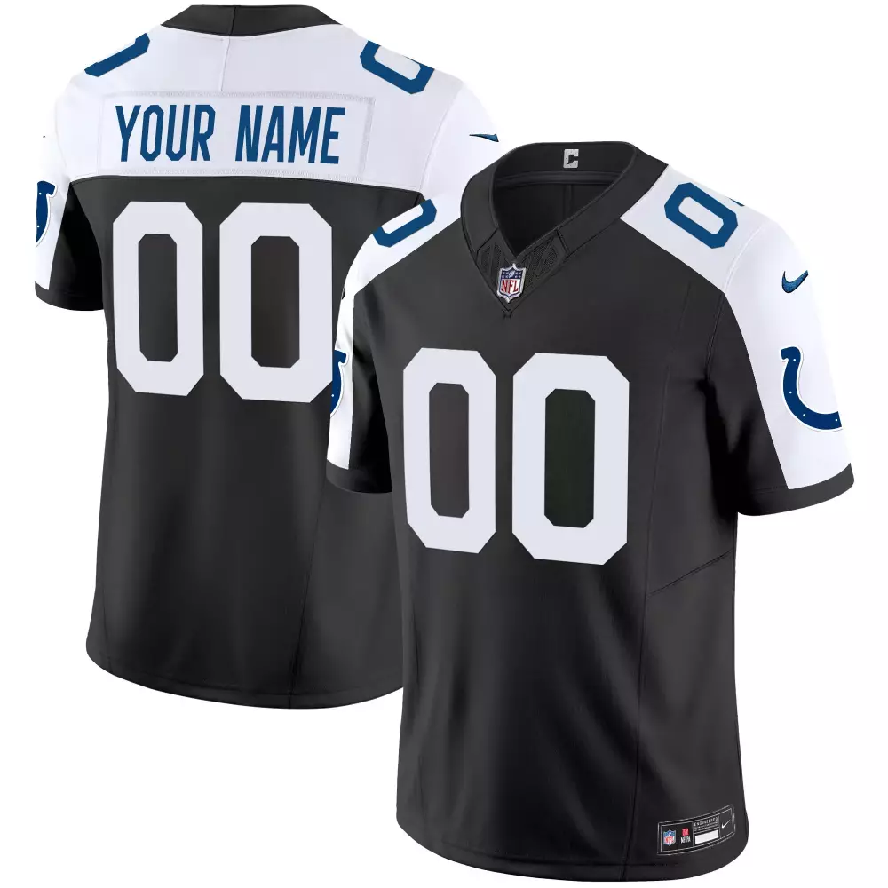 Custom Colts Jersey Black Men Alternate White Blue All Stitched Vapor