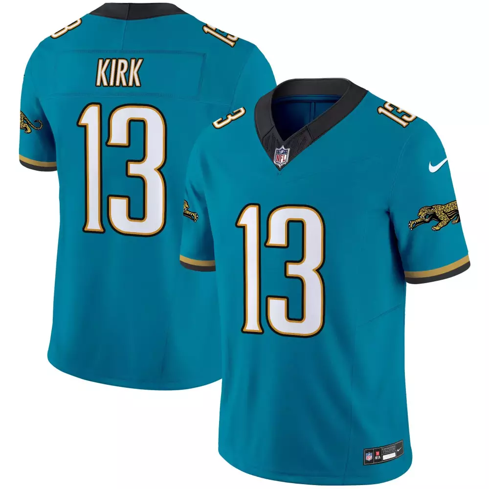 Christian Kirk 13 Jersey Teal Jacksonville Jaguars Men Replica Black White Gold Throwback