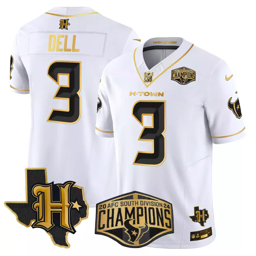 Tank Dell 3 Houston Texans Jersey White AFC South Division Champions Texas Men Gold