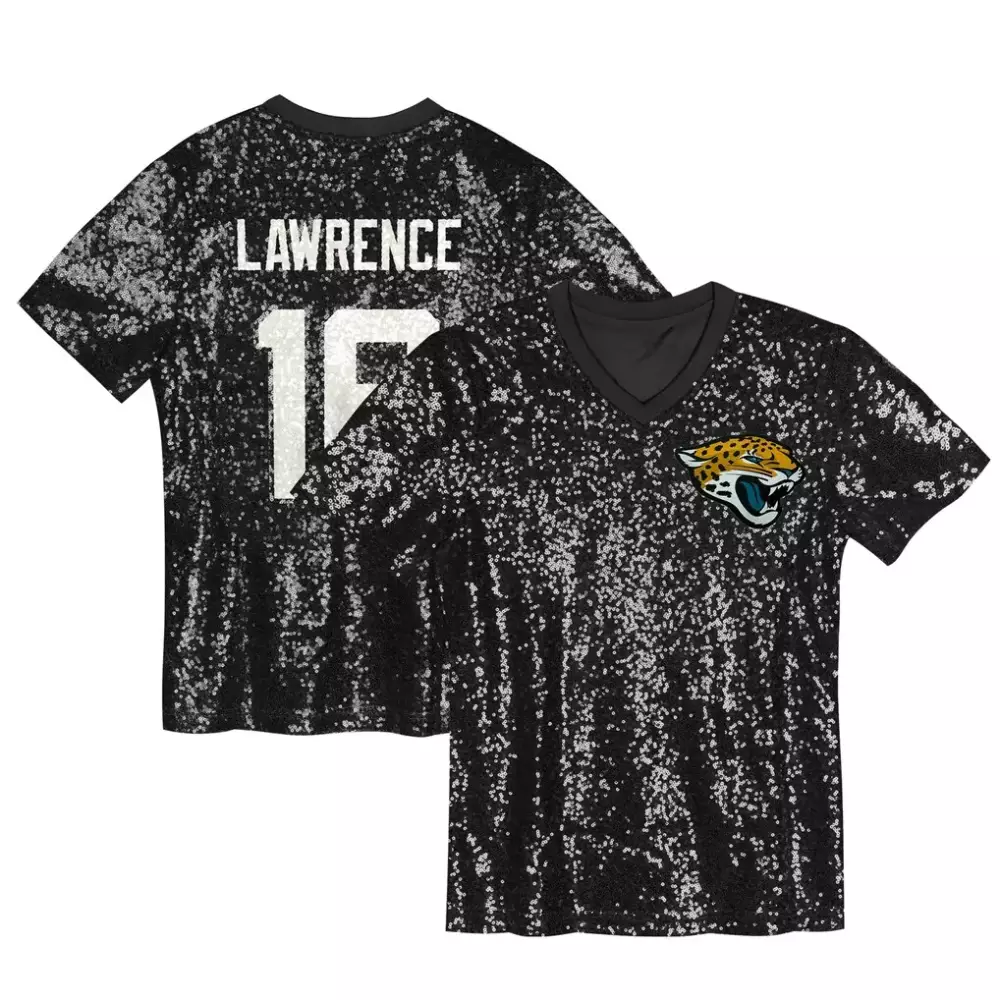 Trevor Lawrence 16 Jersey Black Jacksonville Jaguars Men Sequins White Gold Teal