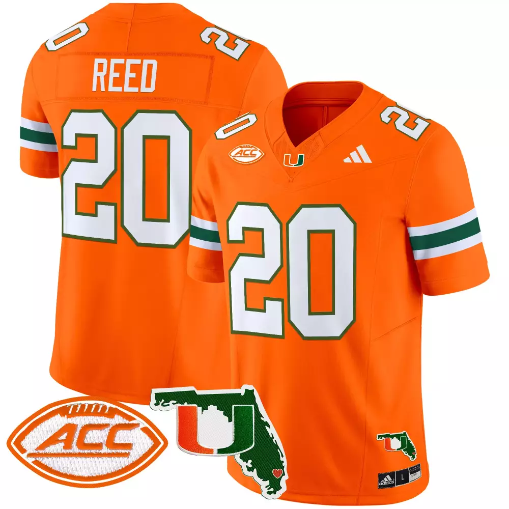 Reed ACC 20 Miami Hurricanes Jersey Orange Men White Green Stitched Limited