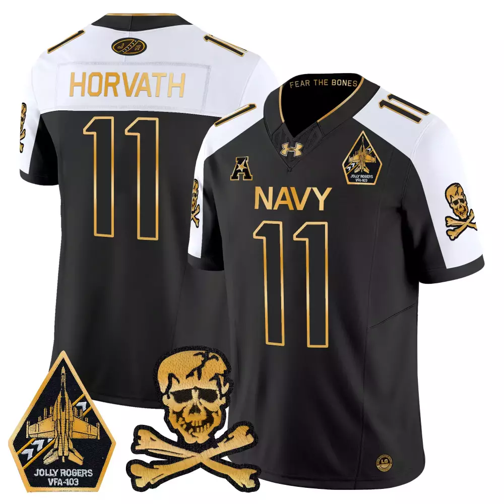 Horvath Jolly 11 Navy Jersey Black Rogers VFA-103 Skull Crossbones Men White Gold