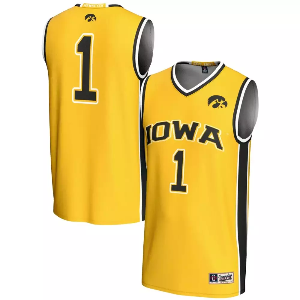 Custom Iowa Hawkeyes 1 Jersey Yellow Fanatics Men Black White Gameday Unisex