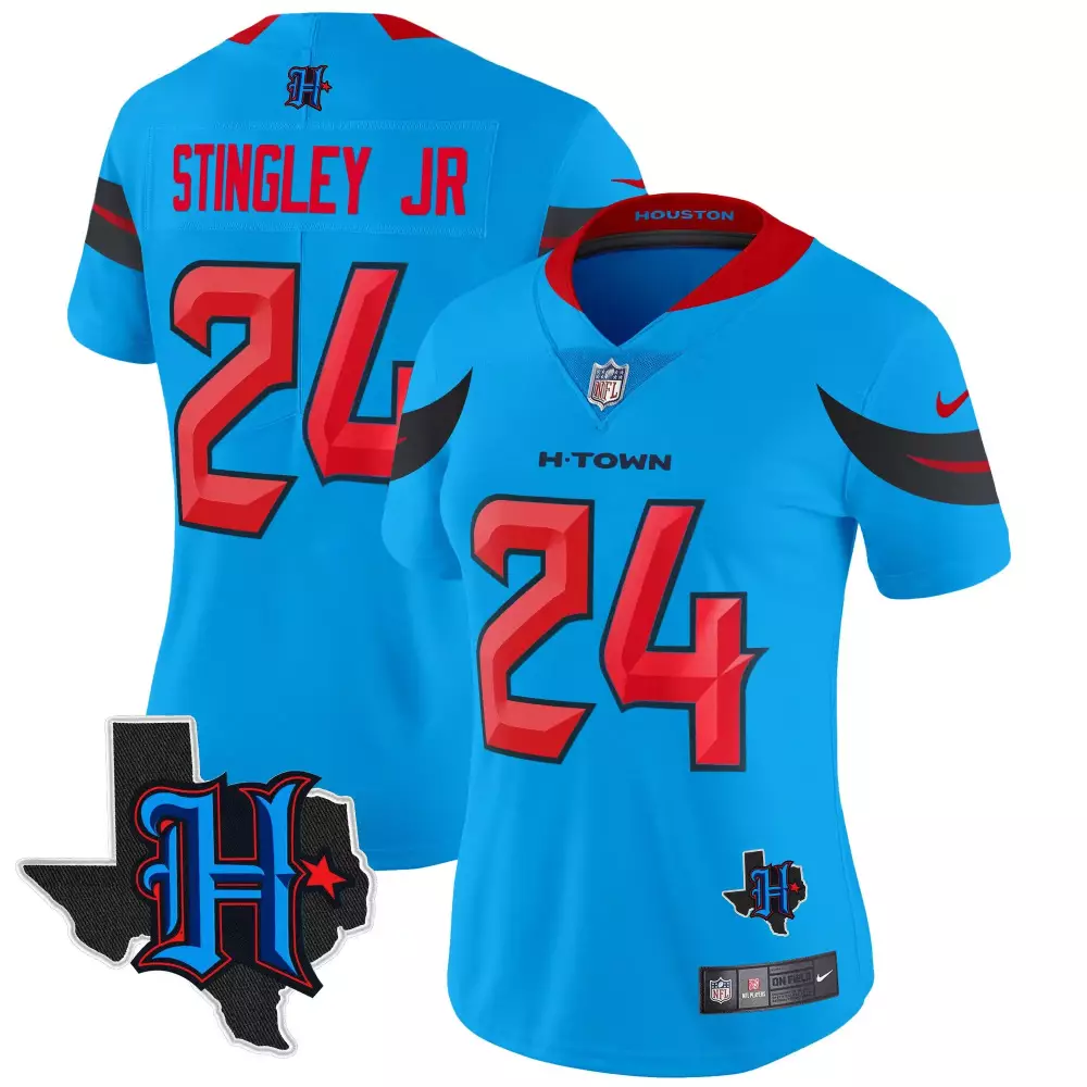 Derek Stingley Jr. 24 Jersey Blue H-town Houston Texans Texas State Outline Men NFL