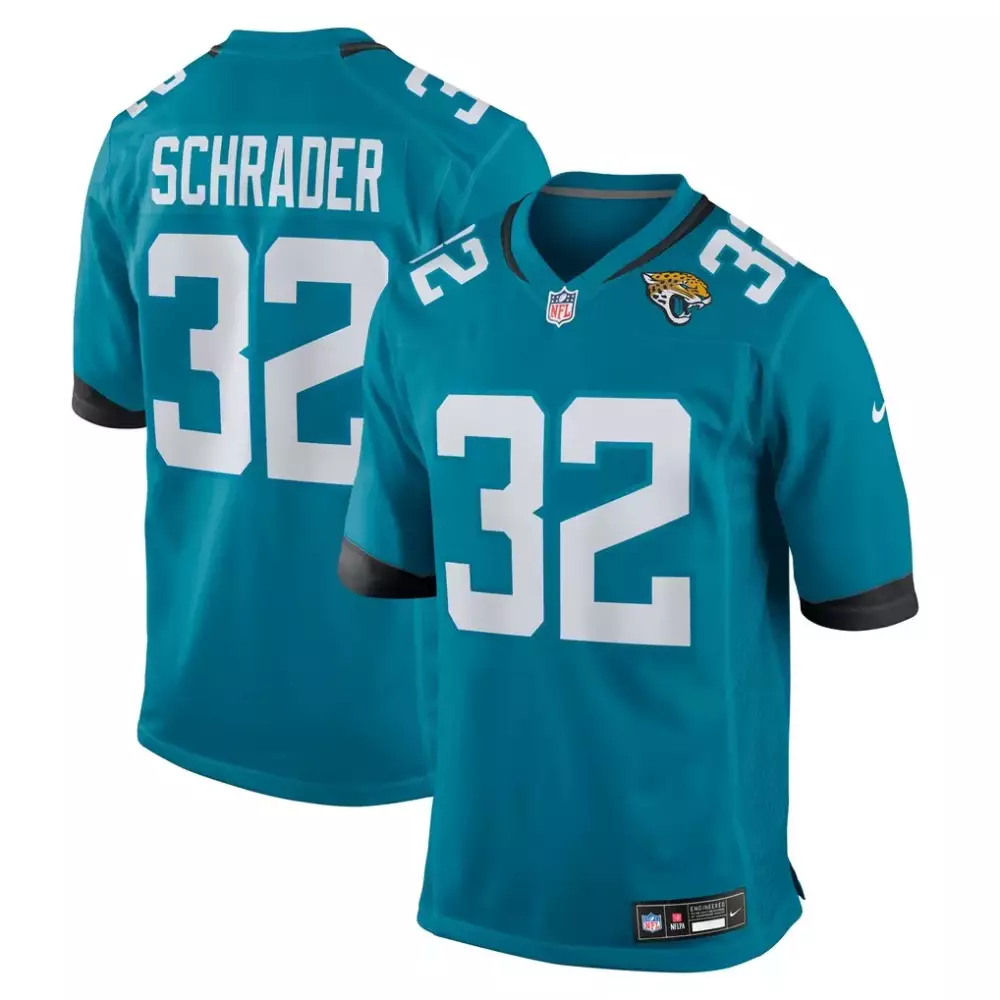 Cody Schrader 32 Jersey Teal Jacksonville Jaguars Men Replica Black White Game