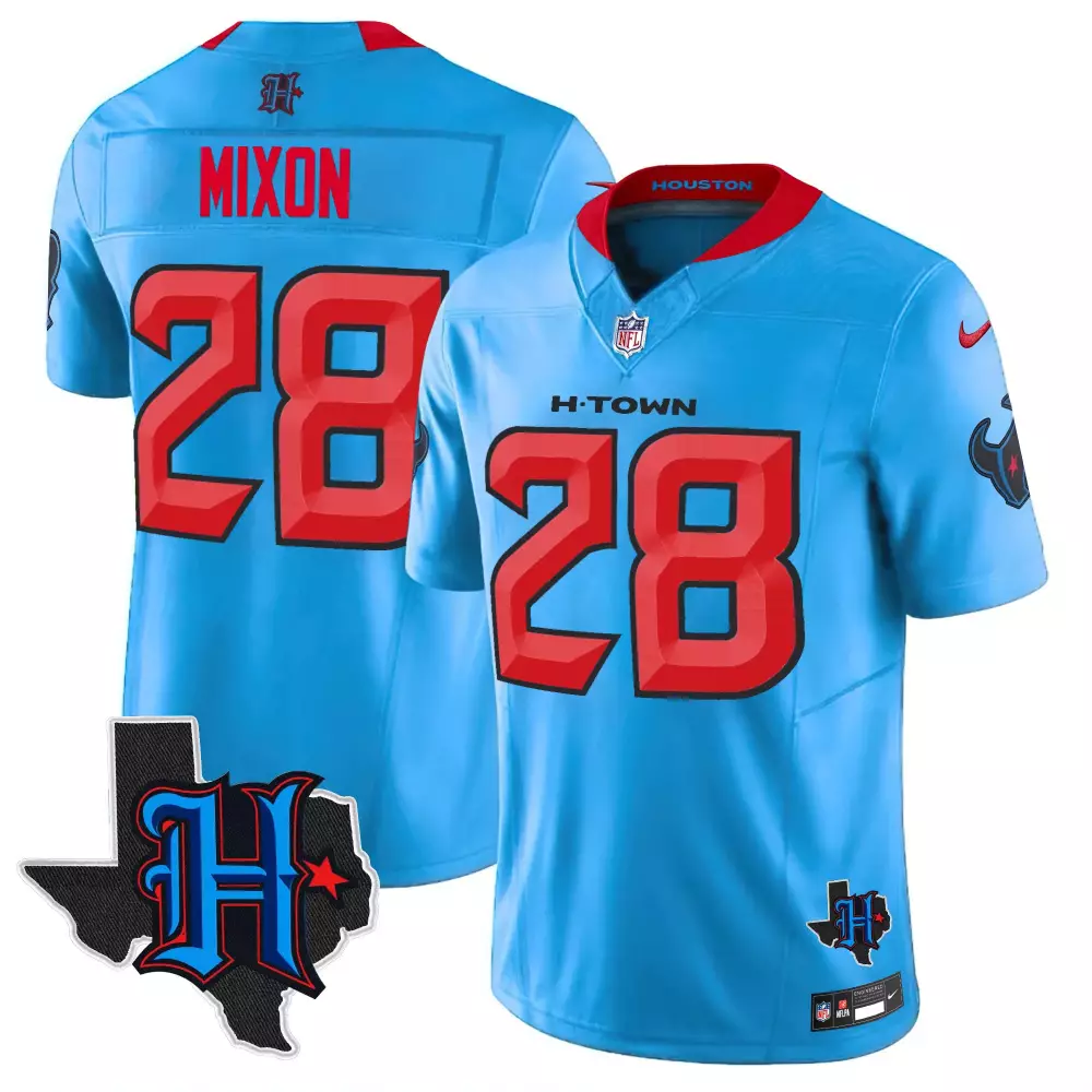 Joe Mixon 28 Houston Texans Jersey Light Blue H-town State Texas Men Alternate Red