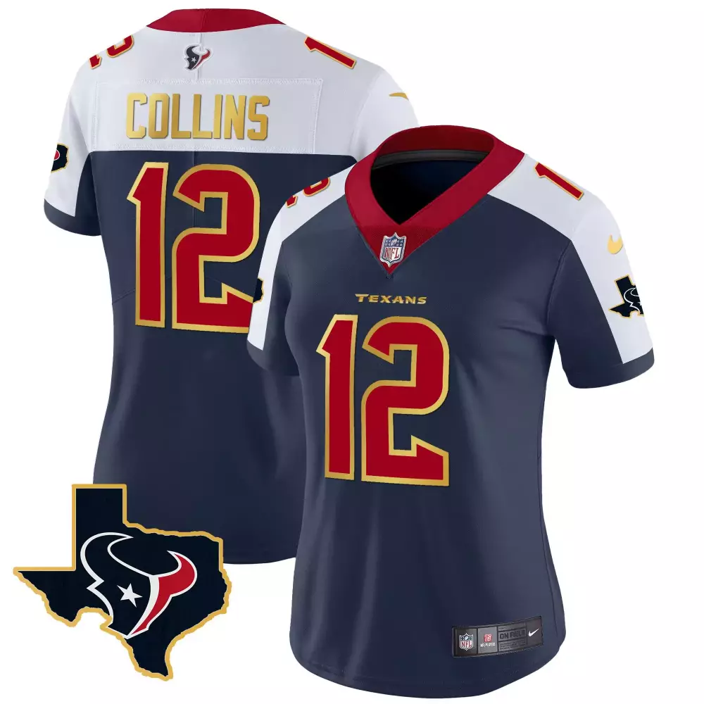 Nico Collins 12 Texans Jersey Navy Blue Men Red White Gold Alternate Vapor All Stitched