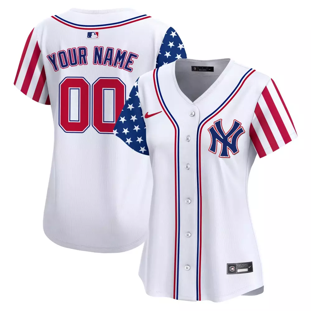 Custom New York Yankees Jersey White USA Women Alternate Split Design Red Blue Vapor